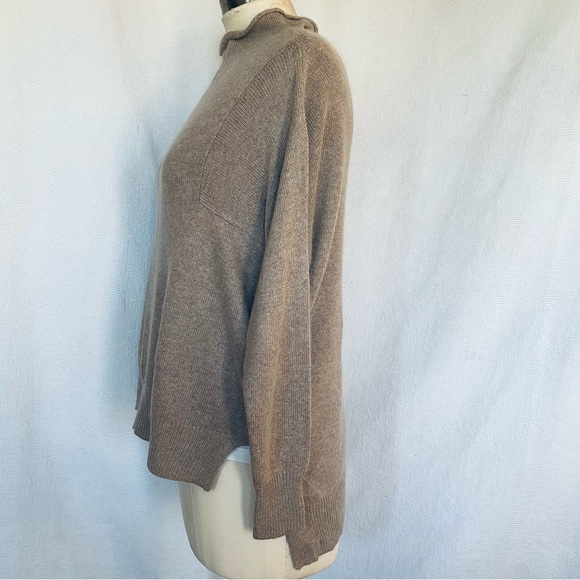 Pure cashmere tan melange funnel neck relaxed fit sweater - Picture 2 of 6